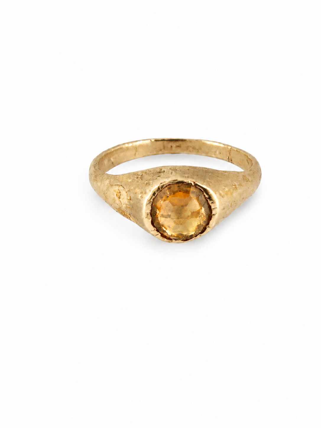 Gold medieval citrine stirrup ring from East Yorkshire, with hand-cut gemstone