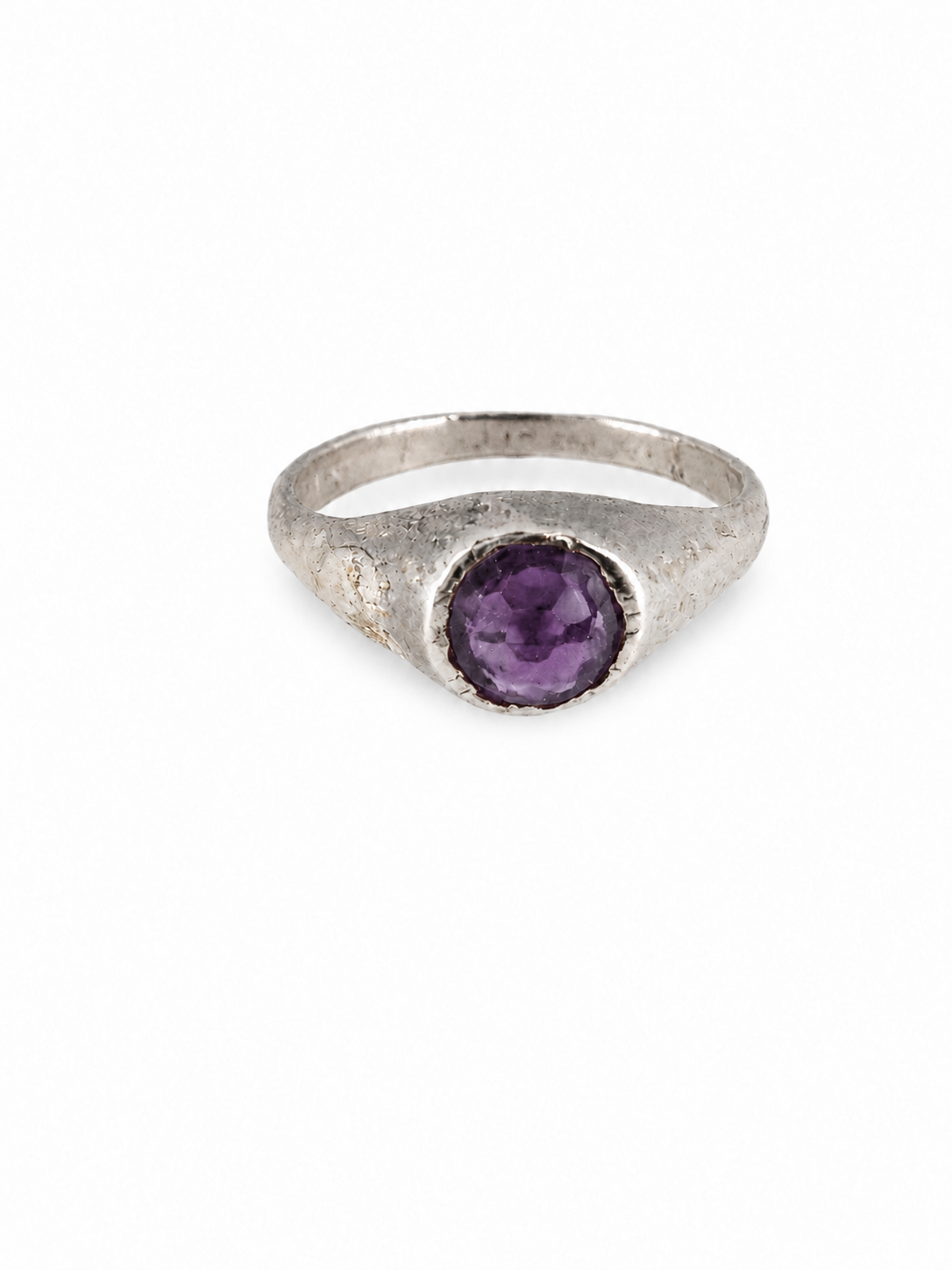 Platinum medieval amethyst stirrup ring from East Yorkshire, with hand-cut gemstone