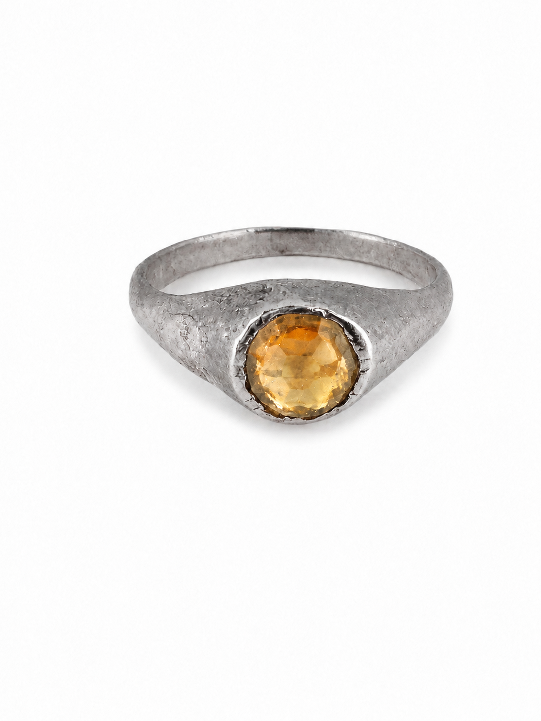 Silver medieval citrine stirrup ring from East Yorkshire, with hand-cut gemstone
