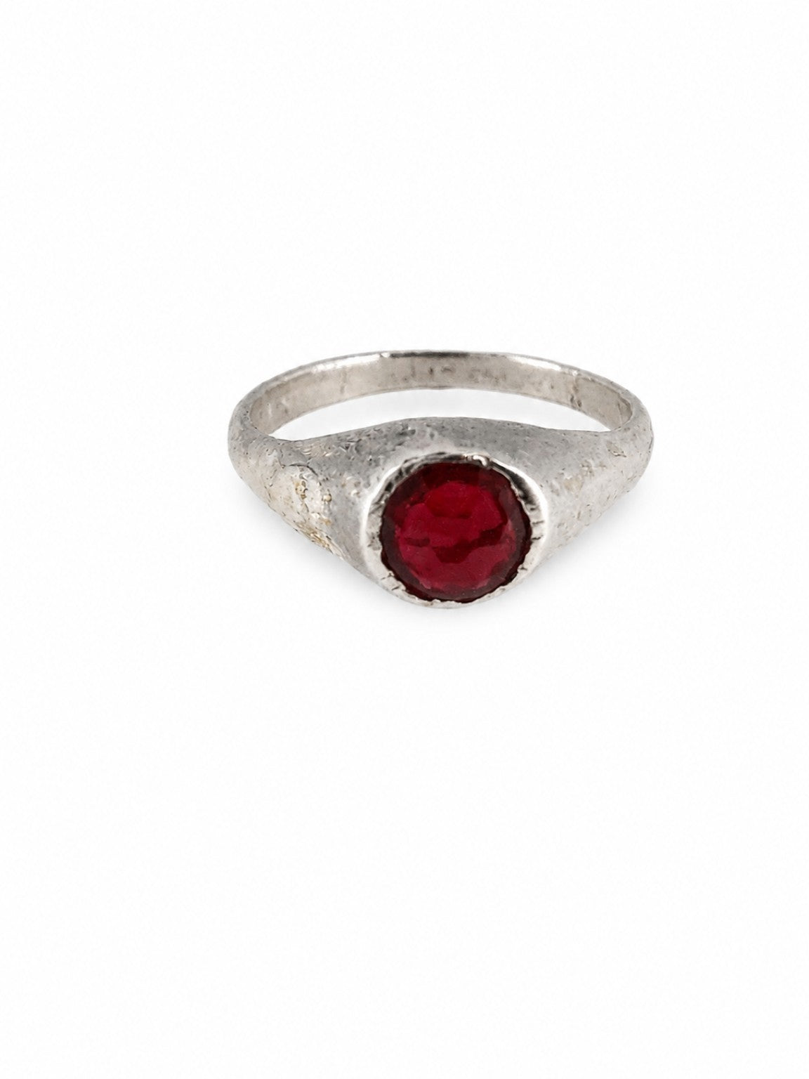 Platinum East Yorkshire medieval stirrup ring set with ruby, individually hand-cast in Leeds — exact historical reproduction