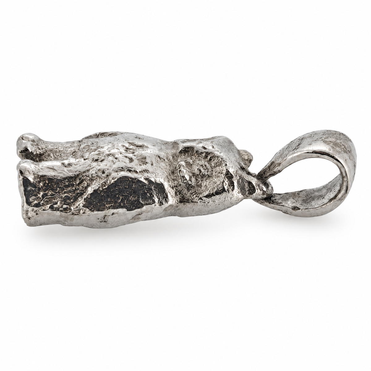 Platinum Tudor owl pendant from Lancashire, side view.