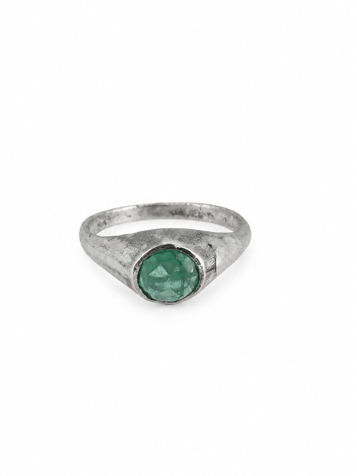 Platinum East Yorkshire medieval stirrup ring set with emerald, individually hand-cast in Leeds — exact historical reproduction
