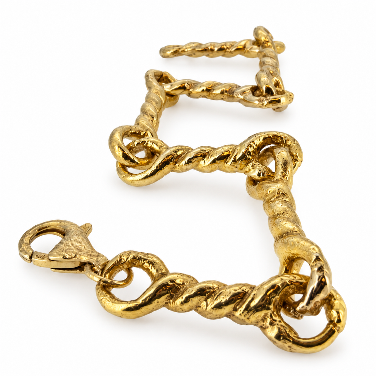 9ct gold Early Medieval twisted-link bracelet from North Yorkshire, angled view.