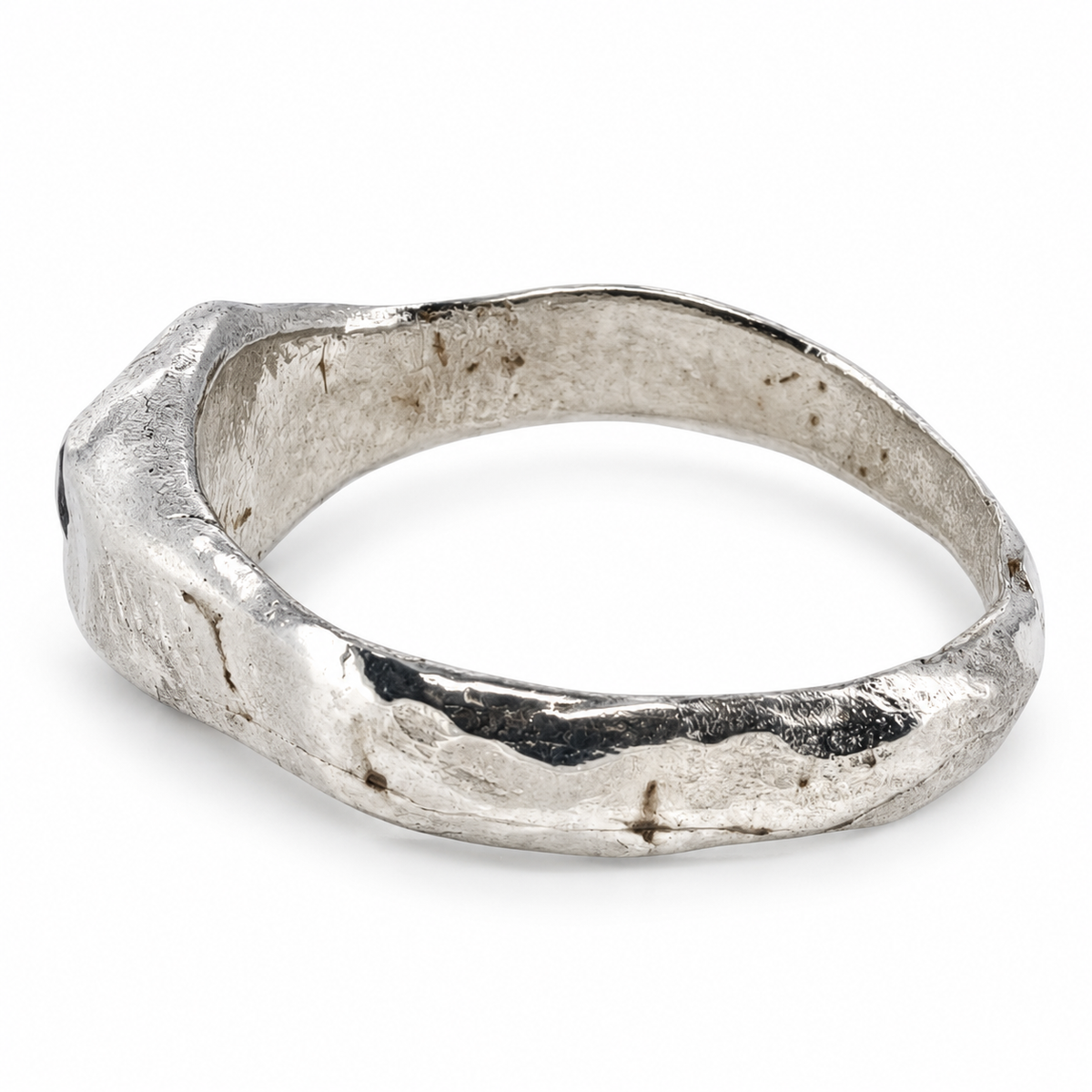 Silver medieval square gemstone ring from Humberside, reverse view