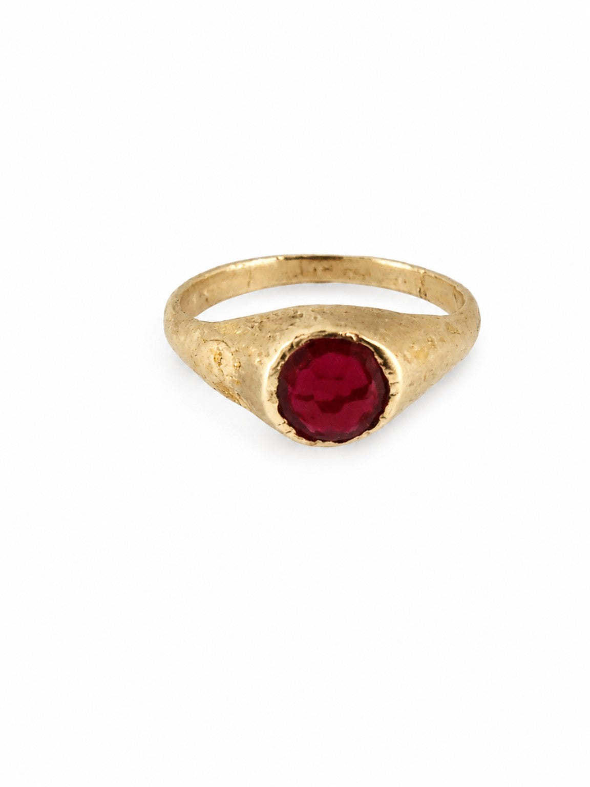 Gold East Yorkshire medieval stirrup ring set with ruby, individually hand-cast in Leeds — exact historical reproduction