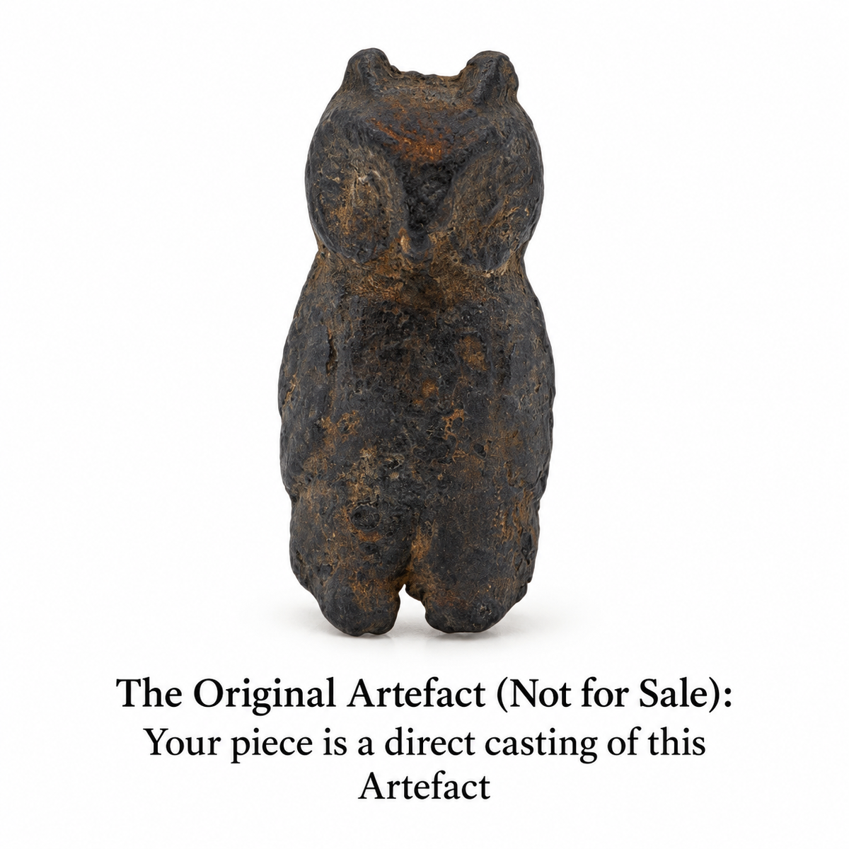 Original Tudor owl artefact found in Lancashire, front view. Not for sale. Your pendant is a direct casting of this artefact.