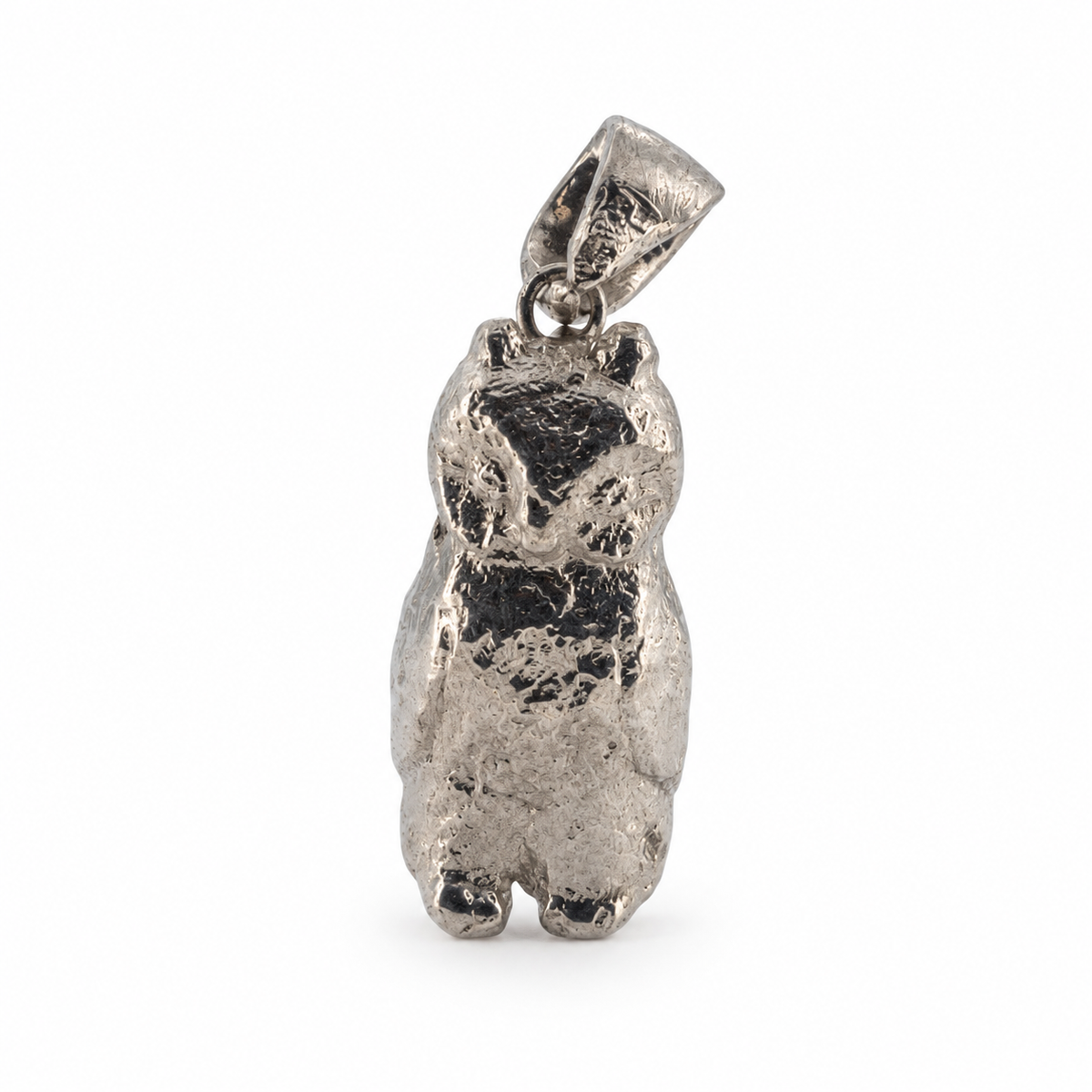 Silver Tudor owl pendant from Lancashire, front view.