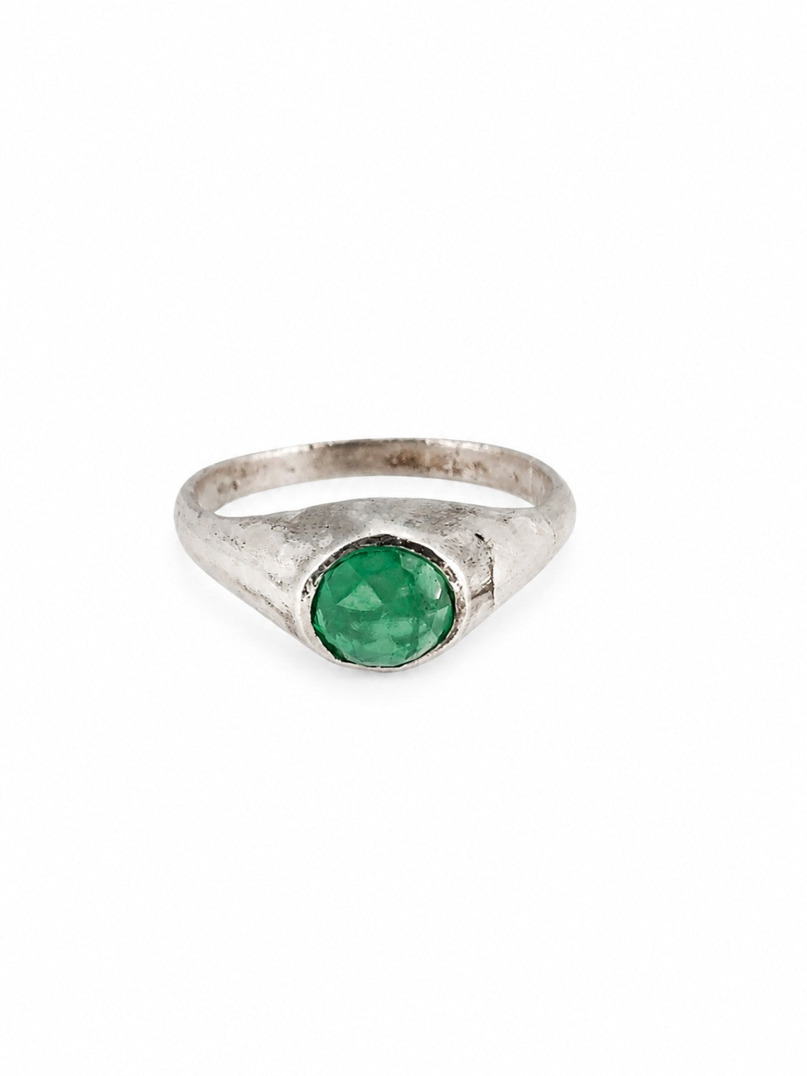 Silver East Yorkshire medieval stirrup ring set with emerald, individually hand-cast in Leeds — exact historical reproduction