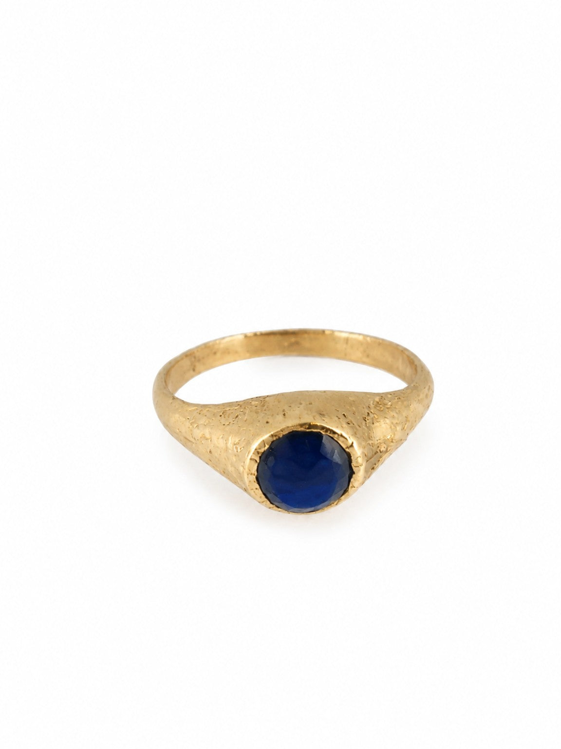 Gold East Yorkshire medieval stirrup ring set with sapphire, individually hand-cast in Leeds — exact historical reproduction