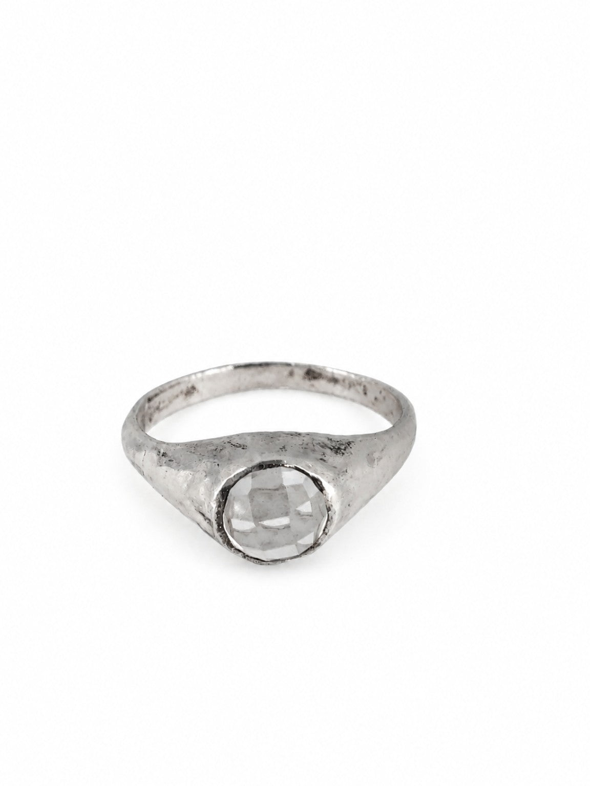 Platinum East Yorkshire medieval stirrup ring set with a 6mm round rose-cut diamond, individually hand-cast in Leeds
