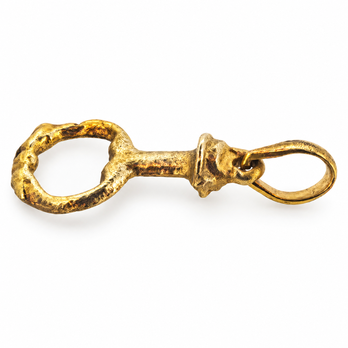 Gold Tudor purse fob pendant from Lincolnshire, angled view.