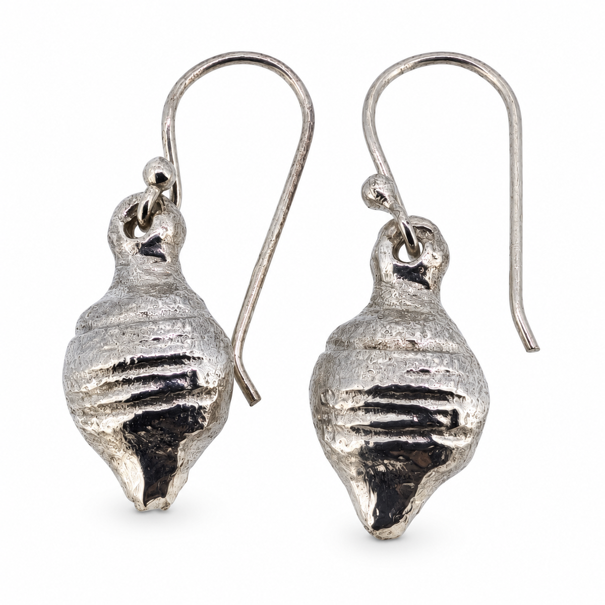 Silver Tudor acorn earrings — front view; British-made and individually hand cast in Leeds from a North Yorkshire find