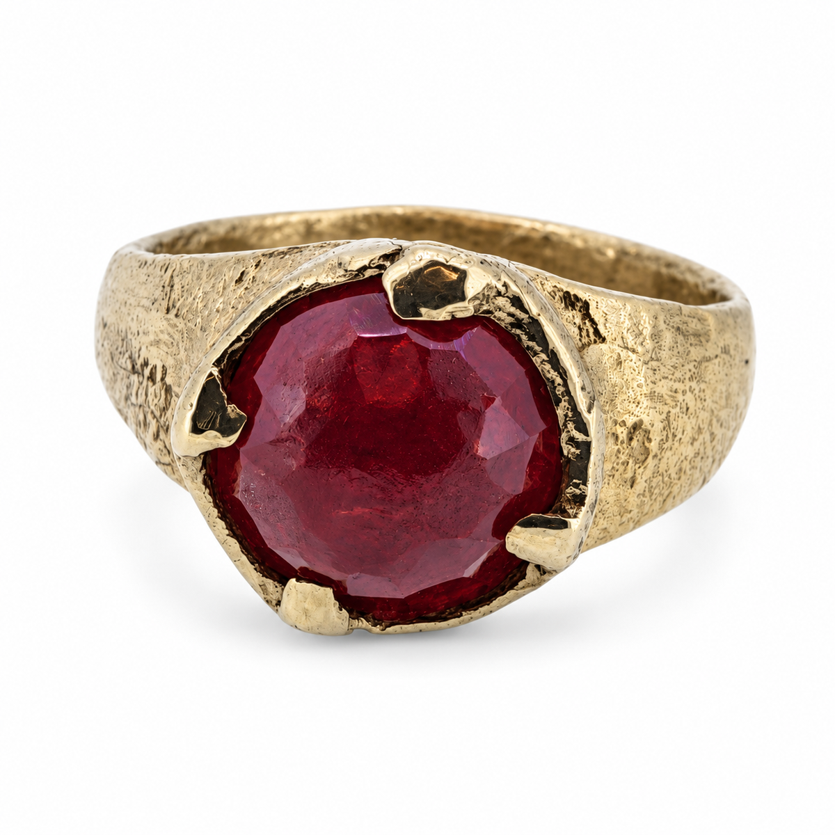 Gold Viking ruby ring — front view; individually hand cast in Leeds