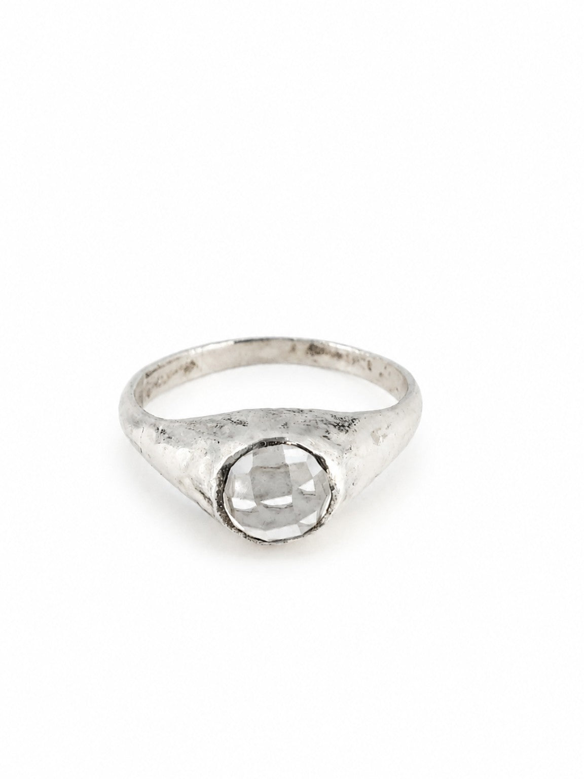 Silver East Yorkshire medieval stirrup ring set with a 6mm round rose-cut diamond, individually hand-cast in Leeds