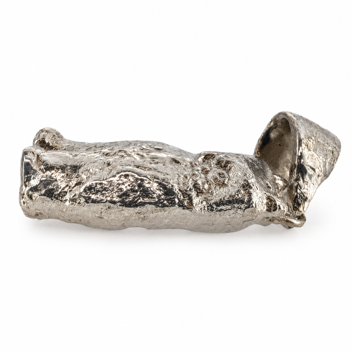 Silver Tudor owl pendant from Lancashire, side view.