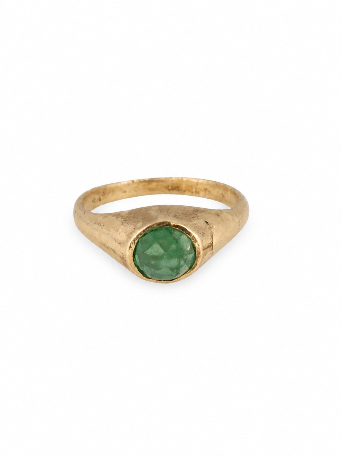 Gold East Yorkshire medieval stirrup ring set with emerald, individually hand-cast in Leeds — exact historical reproduction