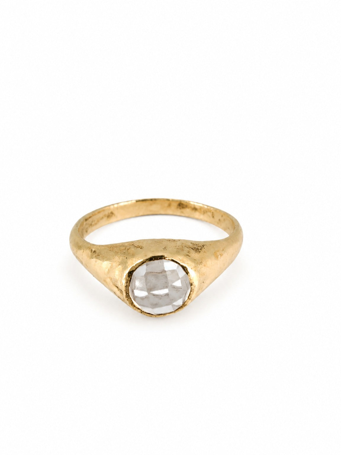 Gold East Yorkshire medieval stirrup ring set with a 6mm round rose-cut diamond, individually hand-cast in Leeds