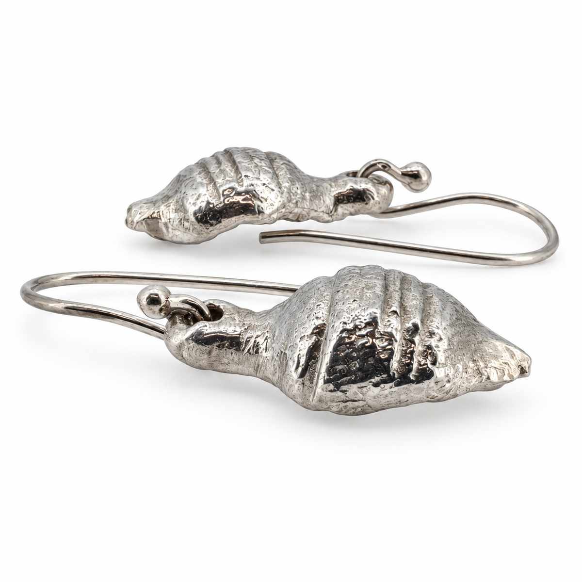 Silver Tudor acorn earrings — side view; British-made and individually hand cast in Leeds from a North Yorkshire find