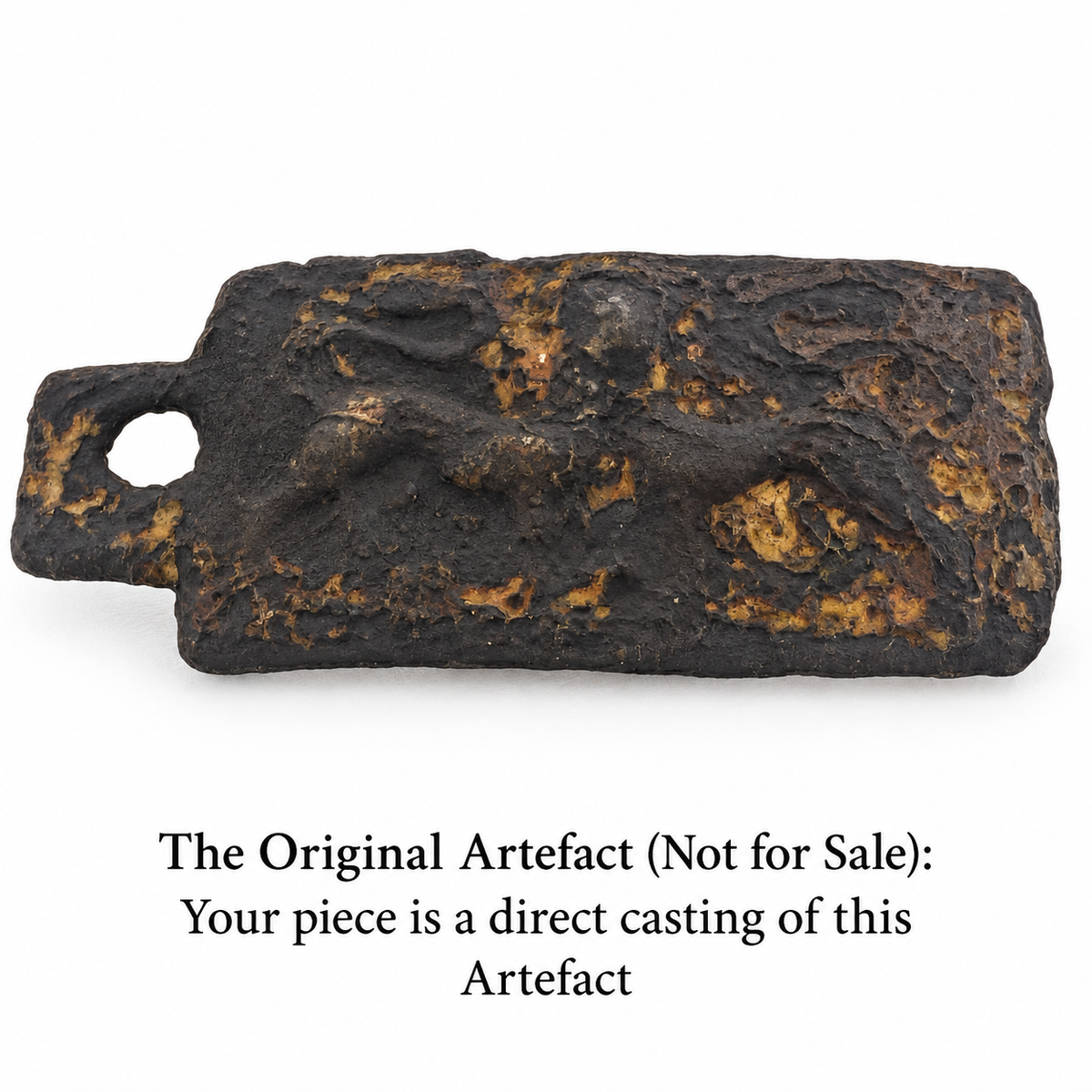 Original early medieval bicorporate lion artefact found in Hertfordshire, front view. Not for sale. Your pendant is a direct casting of this artefact.
