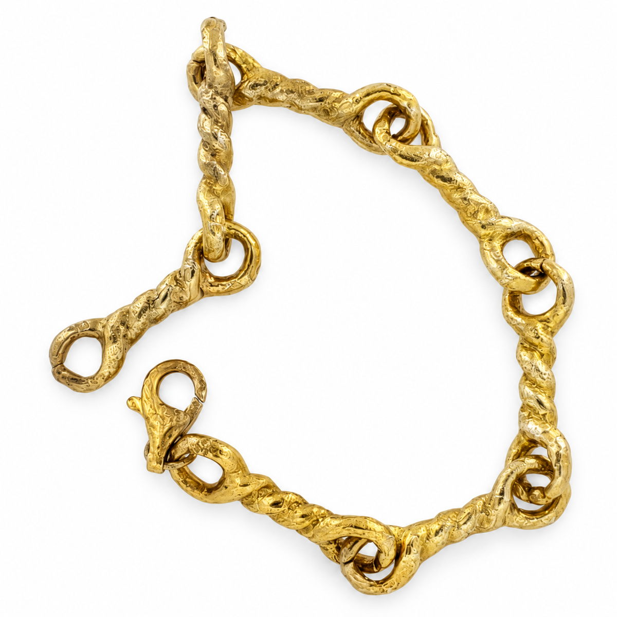 9ct gold Early Medieval twisted-link bracelet from North Yorkshire, overhead view.